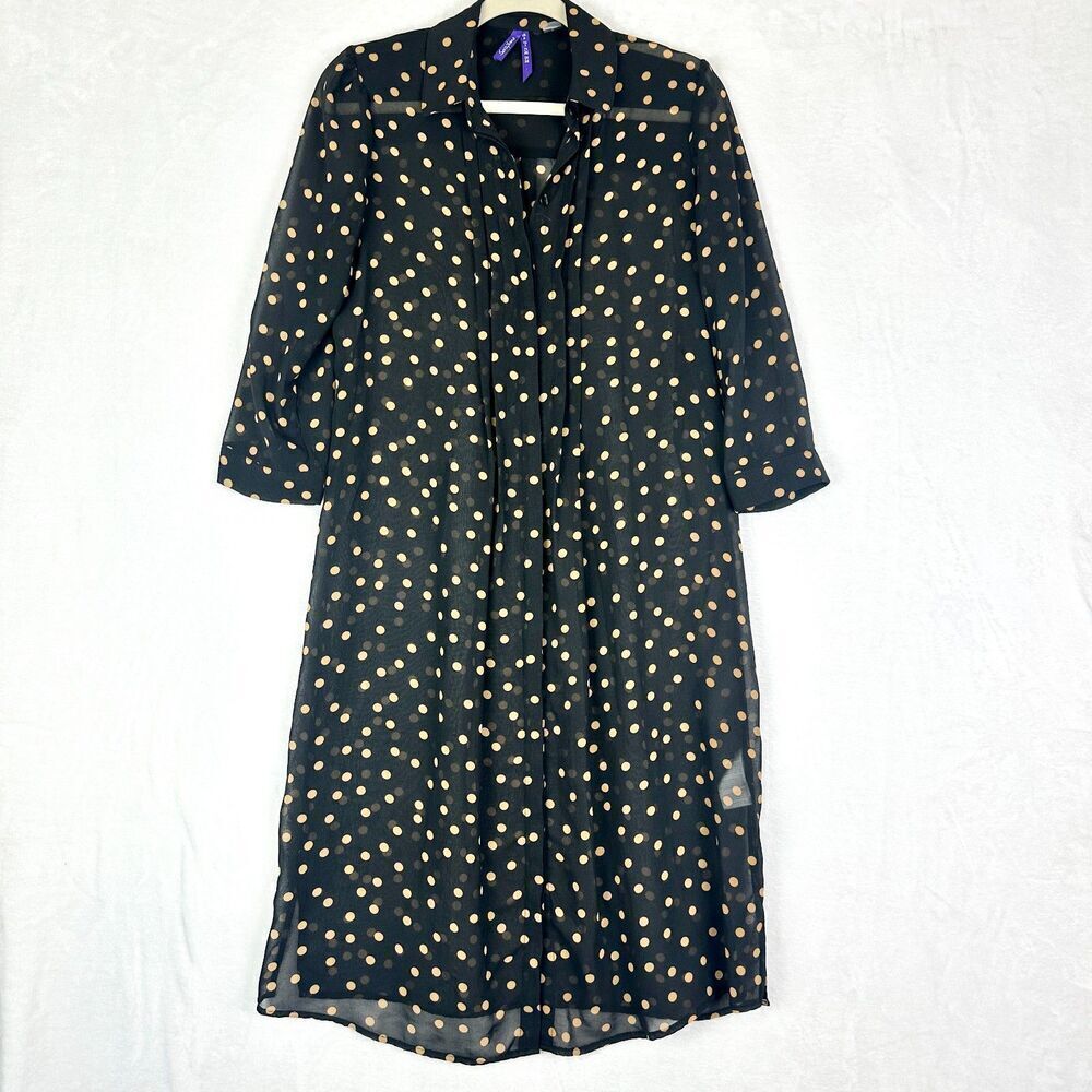 Seraphine Sheer Polka Dot Midi Shirt Dress Size 2 Maternity Black Chiffon